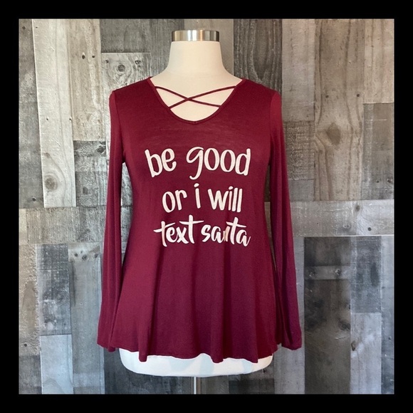 Be Good Or I Will Text Santa Christmas shirt large holiday party funny winter - Picture 1 of 10